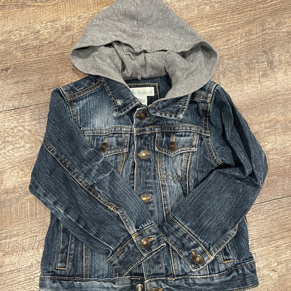 The Children's Place Blue Denim Jacket with Gray Hood